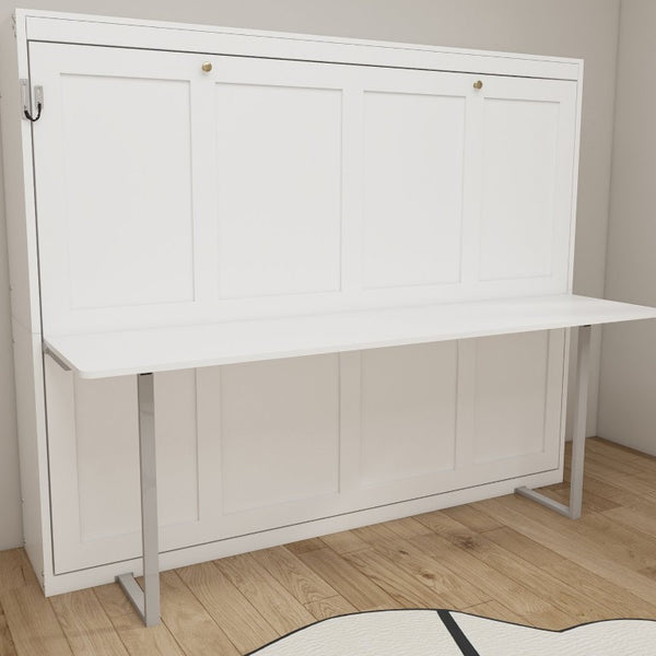 English Elm Queen Murphy Wall Bed with Integrated Fold Down Desk Solid Wood Slat Guest Room W5290S00032