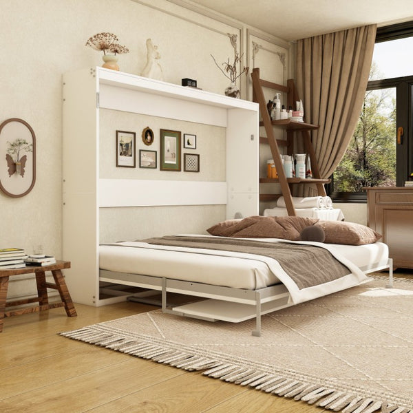 English Elm Queen Murphy Wall Bed with Integrated Fold Down Desk Solid Wood Slat Guest Room W5290S00032