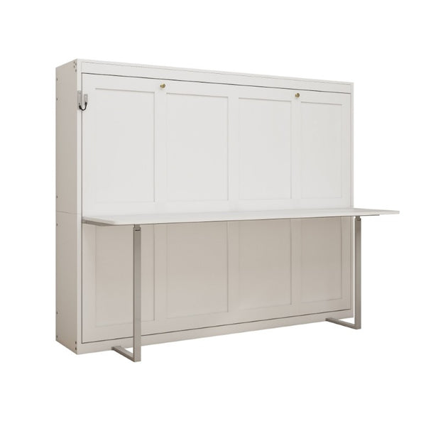 English Elm Queen Murphy Wall Bed with Integrated Fold Down Desk Solid Wood Slat Guest Room W5290S00032