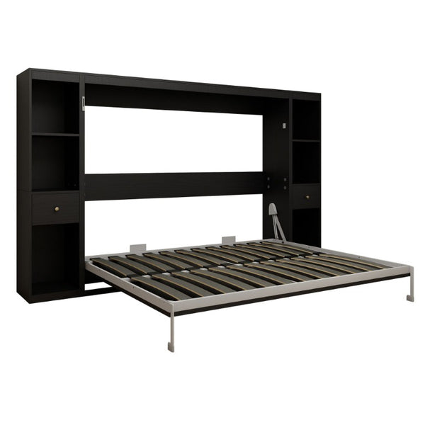 English Elm Queen Wall Murphy Bed with Dual Side Cabinets MDF Frame Space Saving Bedroom W5290S00035