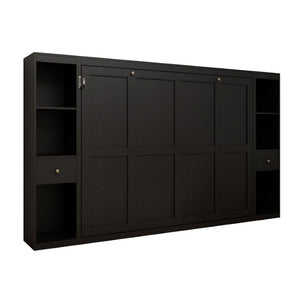 English Elm Queen Wall Murphy Bed with Dual Side Cabinets MDF Frame Space Saving Bedroom W5290S00035