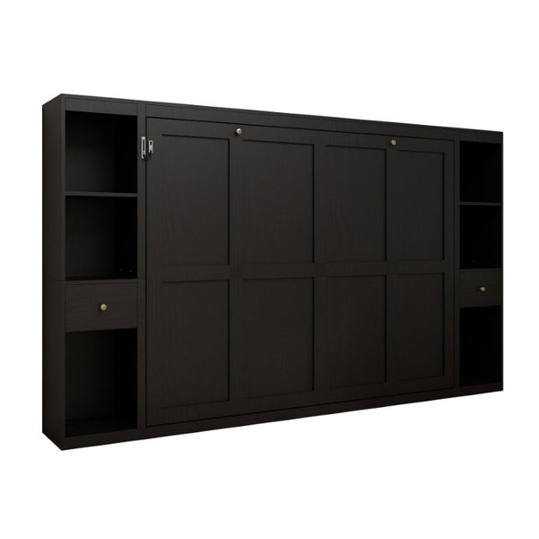 English Elm Queen Wall Murphy Bed with Dual Side Cabinets MDF Frame Space Saving Bedroom W5290S00035