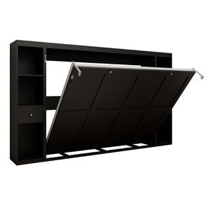 English Elm Queen Wall Murphy Bed with Dual Side Cabinets MDF Frame Space Saving Bedroom W5290S00035
