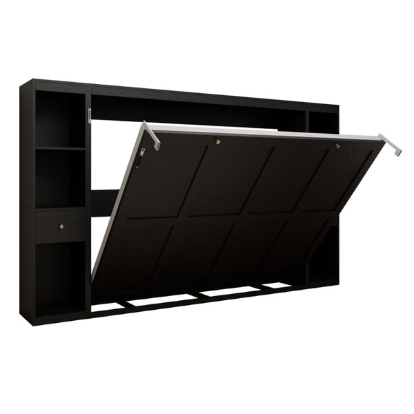 English Elm Queen Wall Murphy Bed with Dual Side Cabinets MDF Frame Space Saving Bedroom W5290S00035
