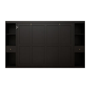 English Elm Queen Wall Murphy Bed with Dual Side Cabinets MDF Frame Space Saving Bedroom W5290S00035
