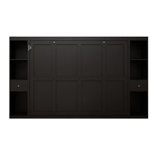 English Elm Queen Wall Murphy Bed with Dual Side Cabinets MDF Frame Space Saving Bedroom W5290S00035
