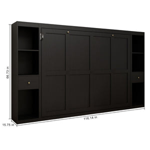 English Elm Queen Wall Murphy Bed with Dual Side Cabinets MDF Frame Space Saving Bedroom W5290S00035