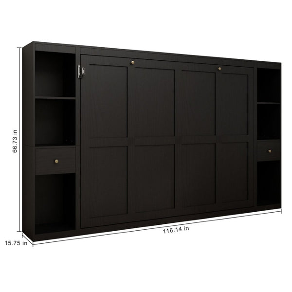 English Elm Queen Wall Murphy Bed with Dual Side Cabinets MDF Frame Space Saving Bedroom W5290S00035