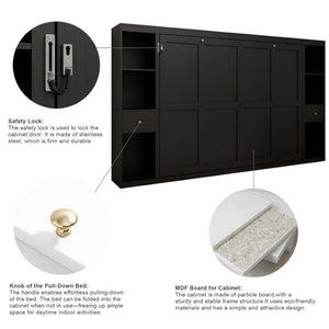 English Elm Queen Wall Murphy Bed with Dual Side Cabinets MDF Frame Space Saving Bedroom W5290S00035