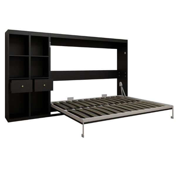 English Elm Queen Wall Murphy Bed with Dual Side Cabinets MDF Frame Space Saving Bedroom W5290S00035