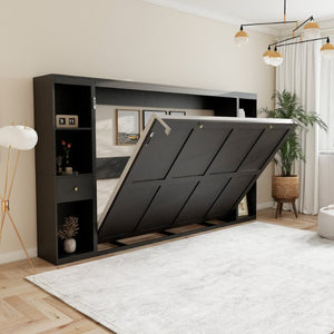 English Elm Queen Wall Murphy Bed with Dual Side Cabinets MDF Frame Space Saving Bedroom W5290S00035