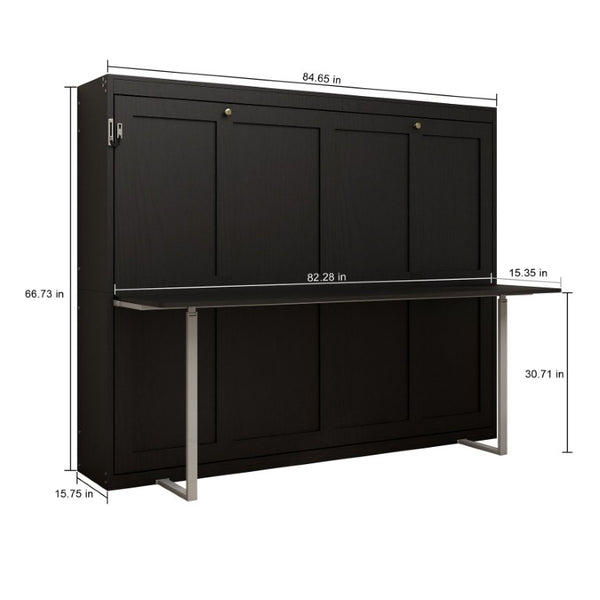 English Elm Queen Murphy Wall Bed Foldaway Cabinet System for Home Office or Guest Room Black W5290S00036