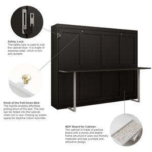 English Elm Queen Murphy Wall Bed Foldaway Cabinet System for Home Office or Guest Room Black W5290S00036