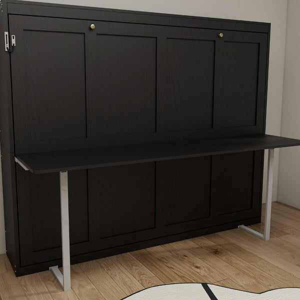 English Elm Queen Murphy Wall Bed Foldaway Cabinet System for Home Office or Guest Room Black W5290S00036
