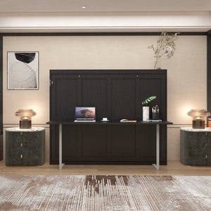 English Elm Queen Murphy Wall Bed Foldaway Cabinet System for Home Office or Guest Room Black W5290S00036