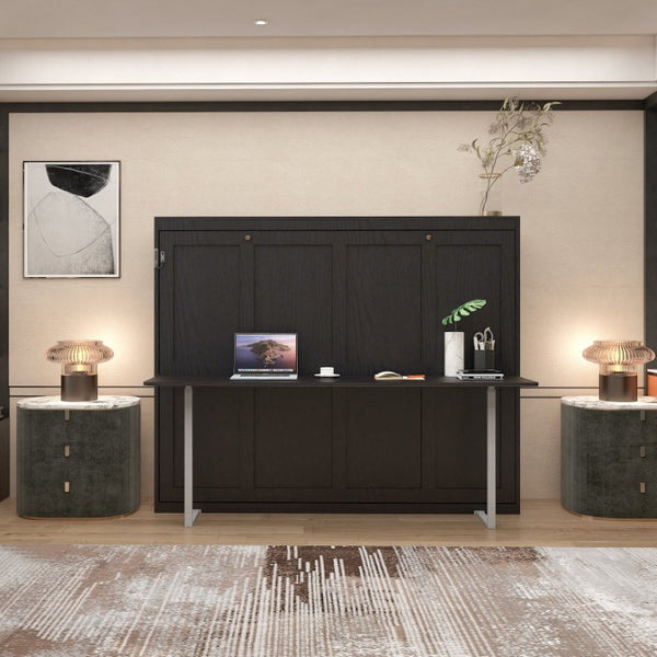 English Elm Queen Murphy Wall Bed Foldaway Cabinet System for Home Office or Guest Room Black W5290S00036