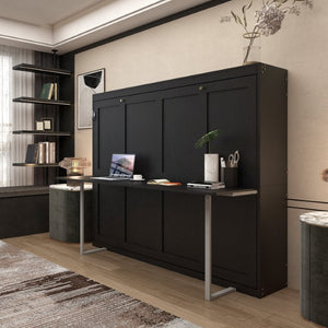 English Elm Queen Murphy Wall Bed Foldaway Cabinet System for Home Office or Guest Room Black W5290S00036