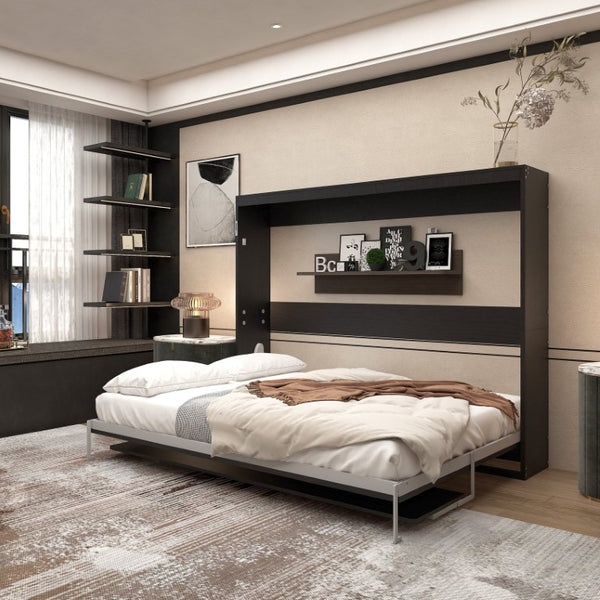English Elm Queen Murphy Wall Bed Foldaway Cabinet System for Home Office or Guest Room Black W5290S00036