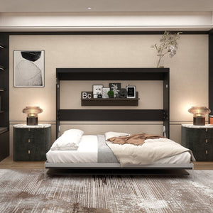 English Elm Queen Murphy Wall Bed Foldaway Cabinet System for Home Office or Guest Room Black W5290S00036