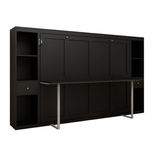 English Elm Queen Murphy Wall Bed with Fold Down Desk Hydraulic Legs Guest Home Office Cabinet W5290S00037