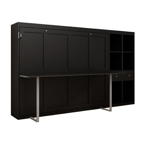 English Elm Queen Murphy Wall Bed with Fold Down Desk Hydraulic Legs Guest Home Office Cabinet W5290S00037