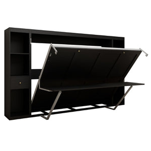 English Elm Queen Murphy Wall Bed with Fold Down Desk Hydraulic Legs Guest Home Office Cabinet W5290S00037