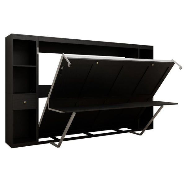 English Elm Queen Murphy Wall Bed with Fold Down Desk Hydraulic Legs Guest Home Office Cabinet W5290S00037