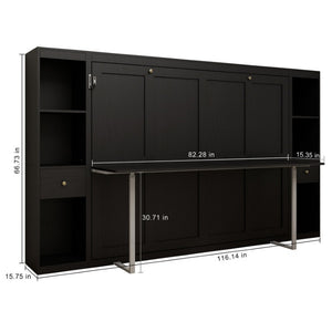 English Elm Queen Murphy Wall Bed with Fold Down Desk Hydraulic Legs Guest Home Office Cabinet W5290S00037