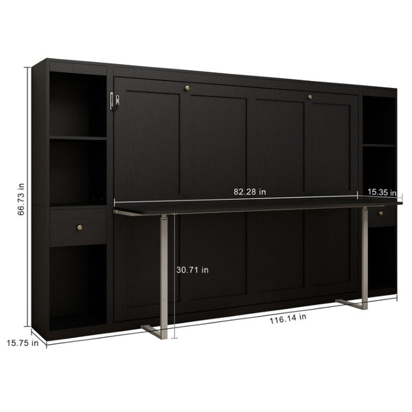 English Elm Queen Murphy Wall Bed with Fold Down Desk Hydraulic Legs Guest Home Office Cabinet W5290S00037