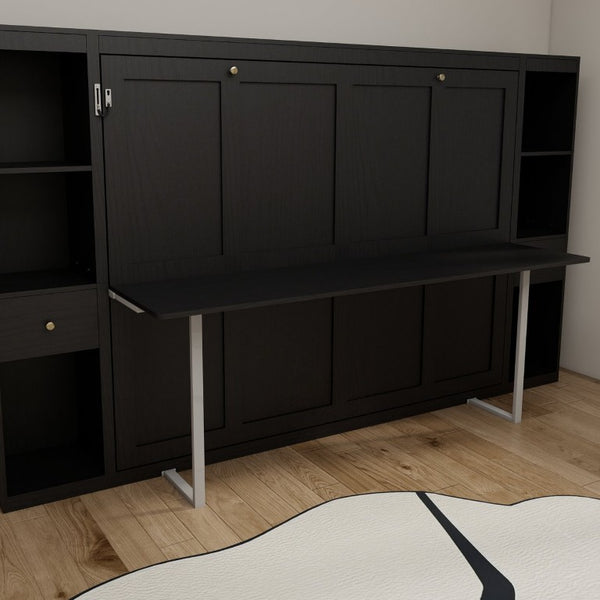English Elm Queen Murphy Wall Bed with Fold Down Desk Hydraulic Legs Guest Home Office Cabinet W5290S00037