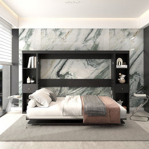 English Elm Queen Murphy Wall Bed with Fold Down Desk Hydraulic Legs Guest Home Office Cabinet W5290S00037