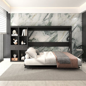 English Elm Queen Murphy Wall Bed with Fold Down Desk Hydraulic Legs Guest Home Office Cabinet W5290S00037