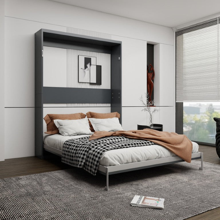 English Elm Queen Murphy Wall Bed Foldaway Cabinet System for Home Office or Guest Room Grey W5290S00038