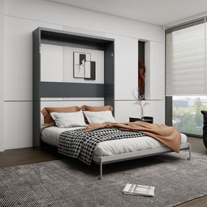 English Elm Queen Murphy Wall Bed Foldaway Cabinet System for Home Office or Guest Room Grey W5290S00038