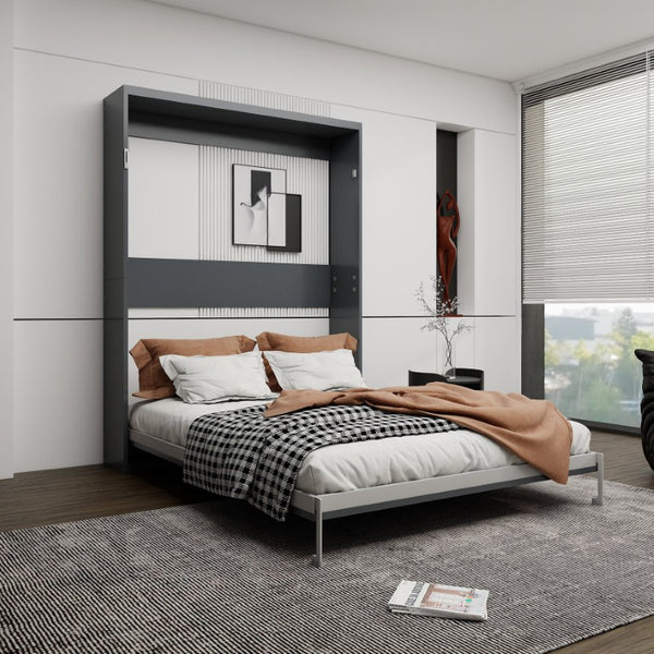 English Elm Queen Murphy Wall Bed Foldaway Cabinet System for Home Office or Guest Room Grey W5290S00038