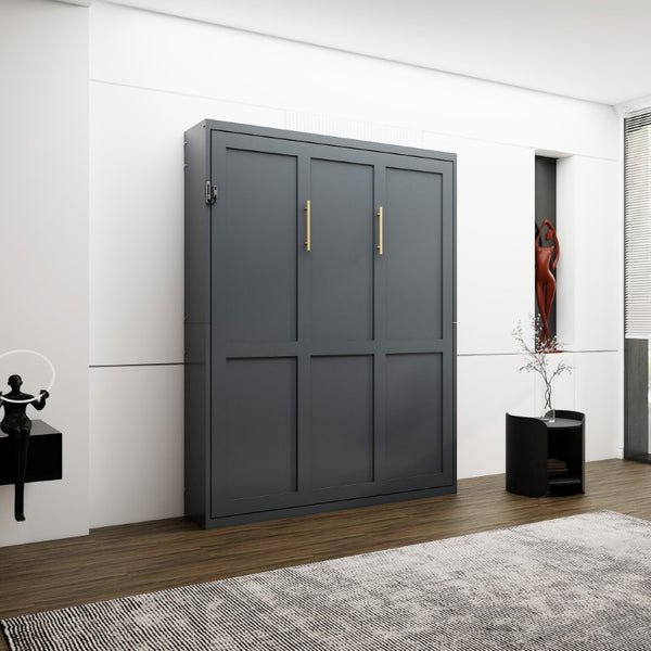 English Elm Queen Murphy Wall Bed Foldaway Cabinet System for Home Office or Guest Room Grey W5290S00038
