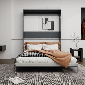 English Elm Queen Murphy Wall Bed Foldaway Cabinet System for Home Office or Guest Room Grey W5290S00038