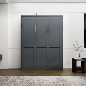 English Elm Queen Murphy Wall Bed Foldaway Cabinet System for Home Office or Guest Room Grey W5290S00038