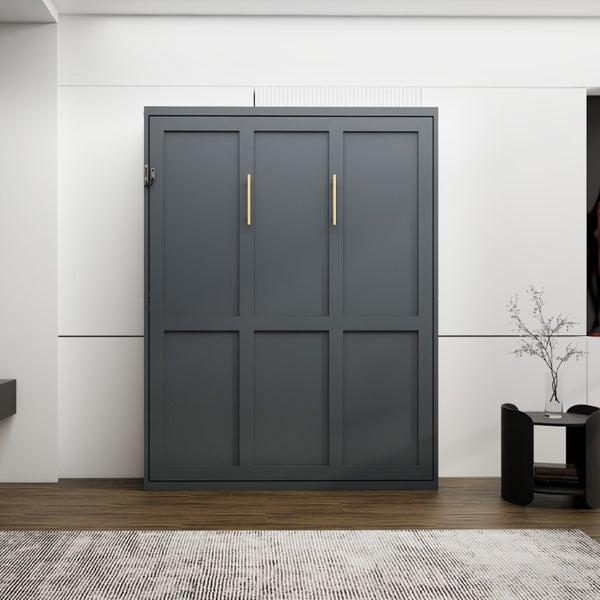 English Elm Queen Murphy Wall Bed Foldaway Cabinet System for Home Office or Guest Room Grey W5290S00038