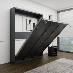 English Elm Queen Murphy Wall Bed Foldaway Cabinet System for Home Office or Guest Room Grey W5290S00038