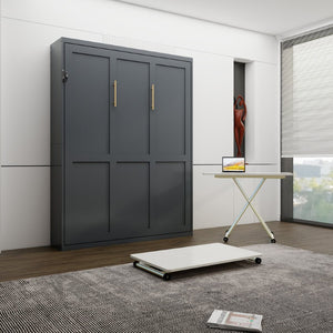 English Elm Space Saving Queen Murphy Bed with Mobile Height Adjustable Desk for Studio Living W5290S00042