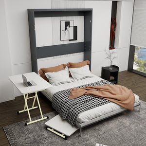 English Elm Space Saving Queen Murphy Bed with Mobile Height Adjustable Desk for Studio Living W5290S00042
