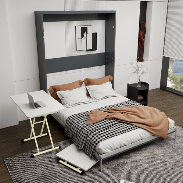 English Elm Space Saving Queen Murphy Bed with Mobile Height Adjustable Desk for Studio Living W5290S00042