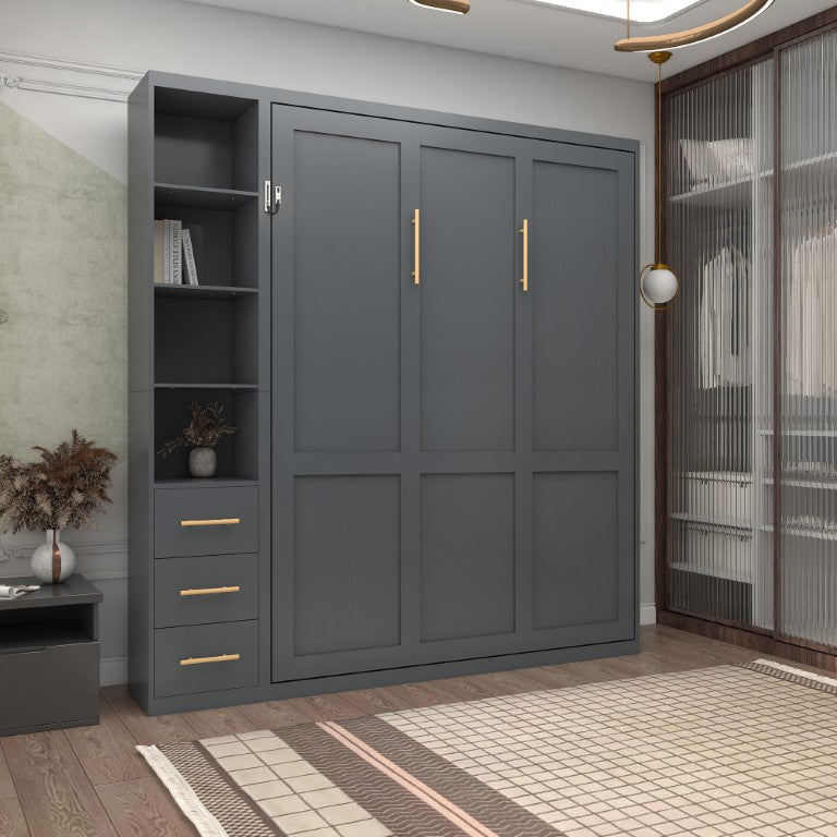 English Elm Queen Murphy Fold Down Wall Bed with Gas Piston Lift and Flanking Storage Cabinet W5290S00043