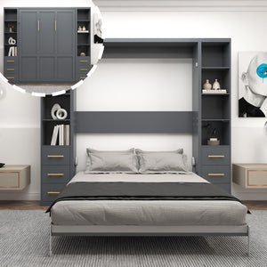English Elm Space-Saving Queen Murphy Bed with Side Storage Cabinets for Studio or Guest Room W5290S00044