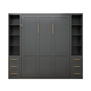 English Elm Space-Saving Queen Murphy Bed with Side Storage Cabinets for Studio or Guest Room W5290S00044