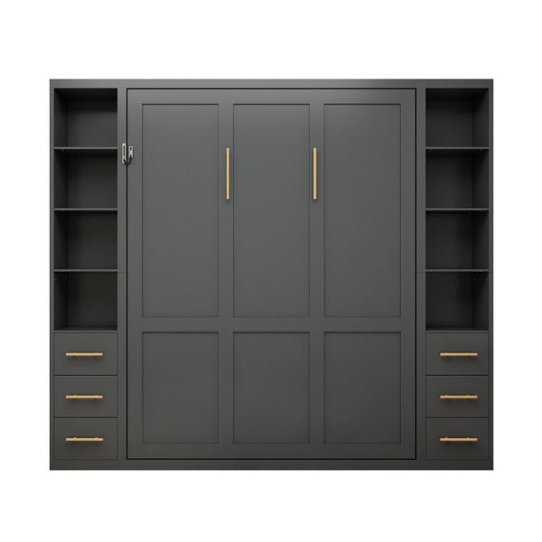 English Elm Space-Saving Queen Murphy Bed with Side Storage Cabinets for Studio or Guest Room W5290S00044