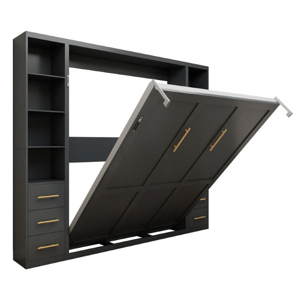 English Elm Space-Saving Queen Murphy Bed with Side Storage Cabinets for Studio or Guest Room W5290S00044
