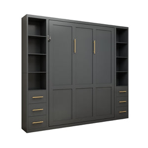English Elm Space-Saving Queen Murphy Bed with Side Storage Cabinets for Studio or Guest Room W5290S00044