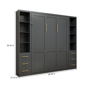 English Elm Space-Saving Queen Murphy Bed with Side Storage Cabinets for Studio or Guest Room W5290S00044